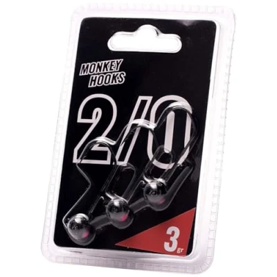 Abbildung von Jigköpfe Monkey Hook Lures Jighaken 3 Jig Haken, Zander Köpfe, Angelhaken für Gummifische, Jighead, Zanderhaken Größe 2/0 / 3g Schwarz