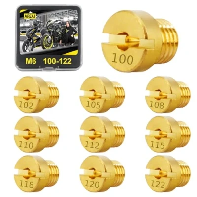 Abbildung von Area1 10 Stück Universal Vergaser Düsen Set M6, 6mm Hauptdüsen Set, 100, 102, 105, 108, 110, 112, 115, 118, 120, 122, Für Dellorto (Typ M6 / 100 122/10 Stk)