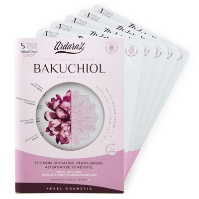 Abbildung von Ardaraz Anti Falten und Feuchtigkeits Gesichtsmasken beauty mit Bakuchiol, dem pflanzlichen Retinol. Tuchmasken gesicht im 5er Pack Tiefenwirksame Feuchtigkeitspflege Sofortwirkung