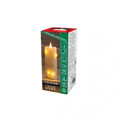 Abbildung von Konstsmide LED Echtwachskerze cremeweiß, 3D Flamme, Draht umwickelt, 4/8h Timer, 1 bernsteinfarbene Diode/6 Tropfen, batteriebetrieben, Innen, Batterie: 2 x AA 1,5V (exkl.) 1824 180