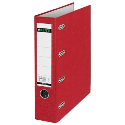 Abbildung von Leitz Plastik Doppelordner mit zwei Mechaniken, 5er Pack, A4, Rot, 8,2 cm Rückenbreite, PP laminierter Einband, 2 x für Format A5 quer, 10120025