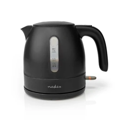 Abbildung von Wasserkocher 1.0 l Plastik Schwarz Um 360 Grad drehbar Verdecktes Heizelement Strix Controller Boil dry protection