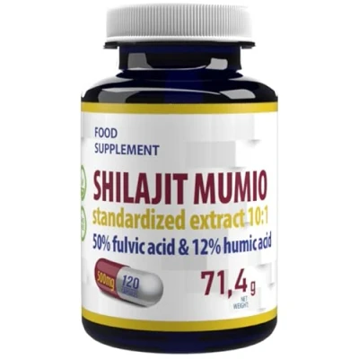 Abbildung von Shilajit Mumio Extrakt 5000mg Äquivalent (500mg 10:1 Extrakt) 120 vegane Kapseln