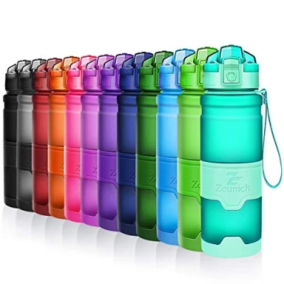 Abbildung von ZOUNICH Trinkflasche Sport BPA frei Kunststoff Sporttrinkflaschen für Kinder Schule, Joggen, Fahrrad, öffnen mit Einer Hand Trinkflaschen Filter, Dunkelblau, 14oz/400ml