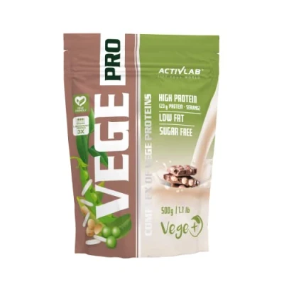 Abbildung von Activlab VEGE PRO 500g Pulver, Schoko Nüsse, Protein Shake, Eiweißpulver zum Muskelaufbau, Sojaproteinisolat, Erbsenprotein, Reisprotein und Hanfprotein. 77% wertvolle pflanzliche Proteine, 17 Portion