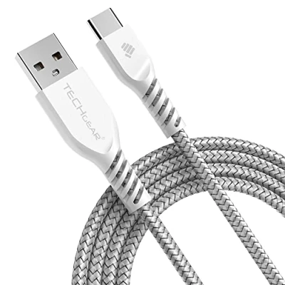 Abbildung von TECHGEAR 2M USB C Kabel Typ Nylon Geflochtene Ladekabel und Synchronisation für iPad Air 4. 5. Generation, Pro 12,9 2018 2024 11, 10, Mini 6, mehr 2 Meter Weiß
