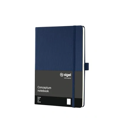 Abbildung von SIGEL CO685 Premium Notizbuch A5 blanko blau, Hardcover, 194 nummerierte Seiten, nachhaltiges Papier, mit Inhaltsverzeichnis, Stiftschlaufe, Falttasche, Gummibandverschluss, Conceptum