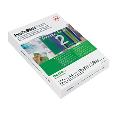 Abbildung von GBC selbstklebende Laminierfolien A3 125 mic, Peel&#039;nStick, Robuste Laminiertaschen im 100er Pack, Glänzend, Transparent, Ideal für Büro &amp; Schule, 3747236