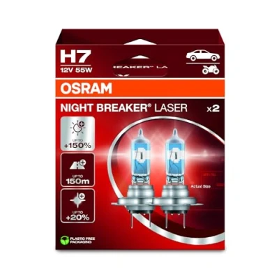 Abbildung von Osram NIGHT BREAKER LASER H7, 150% mehr Helligkeit, Halogen Scheinwerferlampe, 64210NL 2HB, 12V PKW, Hängebox (2 Lampen), white
