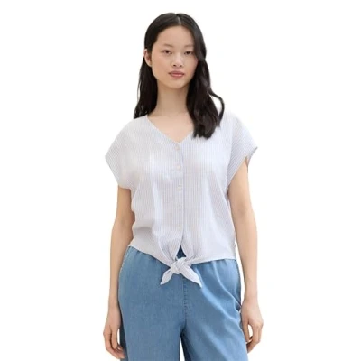 Abbildung von TOM Tailor Denim MIT Knotendetail Bluse, Damen, Größe: Medium, Light blue white small stripe