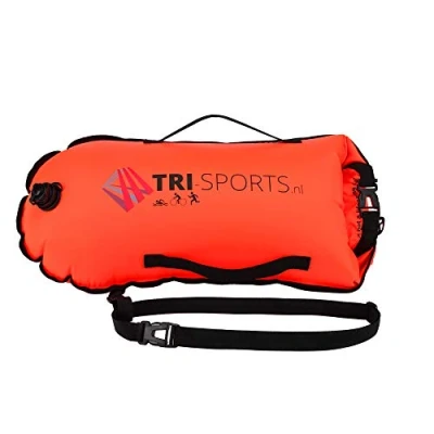 Abbildung von Tri Sports Schwimmboje für Freiwasserschwimmen. Sichtbar Boote, sicher im Falle von Krämpfen und Sie können Ihre Ausrüstung leicht mitnehmen.