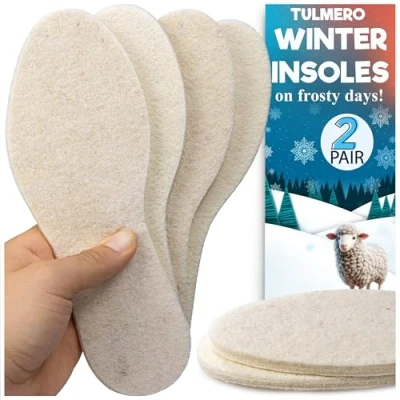 Abbildung von 2 Paare Wollfilz Einlegesohlen Filz Einlagen aus Wolle, Warm und Komfortabel Winter Sohlen für Schuhe, Filzsohlen Wärmeeinlagen Damen Herren TULMERO Größe 40