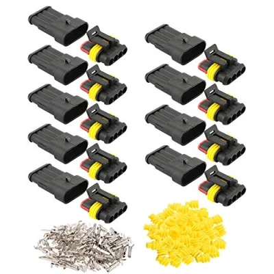 Abbildung von QitinDasen 9 Set 4 Polig Auto Wasserdichte Elektrische Steckverbinder, Versiegelte Kabelverbinder Stecker Steckdose Kit, für LKW Boot