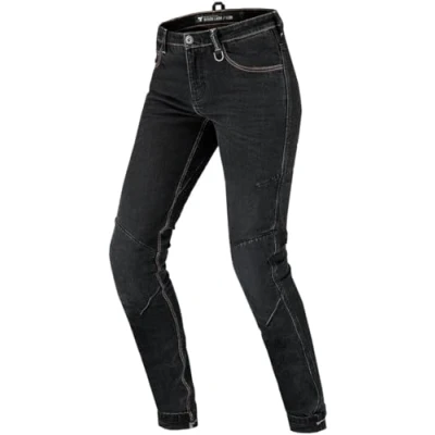 Abbildung von SHIMA Devon Motorradjeans Belüftete Elastische Slim Fit Biker Motorradhose mit FiberQL Verstärkungen, Knie und Hüftprotektoren (Damen, Schwarz, 30)