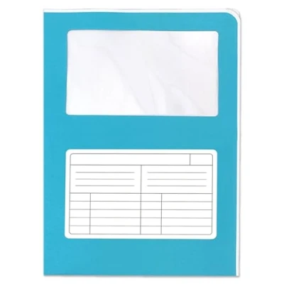 Abbildung von Blasetti Dokumentenmappen mit Fenster SINTEX CROMO HELLBLAU Dokumentenordner für Büro, Format A4, Farbe Hellblau, Packung 50 Stück, 120 g/m² Papier, Auf zwei Seiten offen.