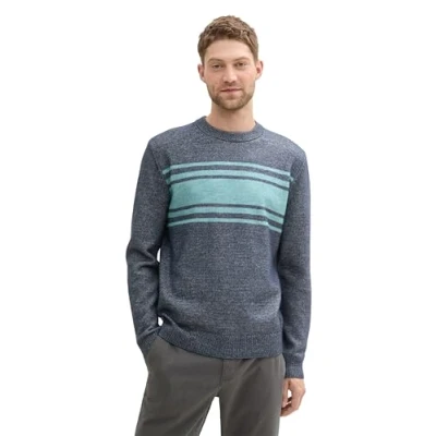 Abbildung von TOM TAILOR Rundhalspullover, in Strick Optik und Streifen Design