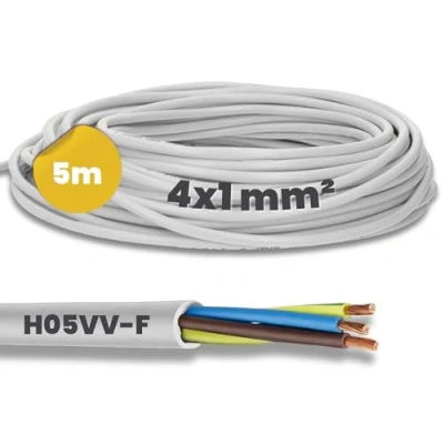 Abbildung von 5 Meter Kalitec H05VV F Schlauchleitung 4x1 mm² I Stromkabel 4G1 mm2 mit Schutzleiter PVC Kabel für Innenbereich Elektrokabel weiß Lampenkabel flexibel Gerätekabel 4 adrig