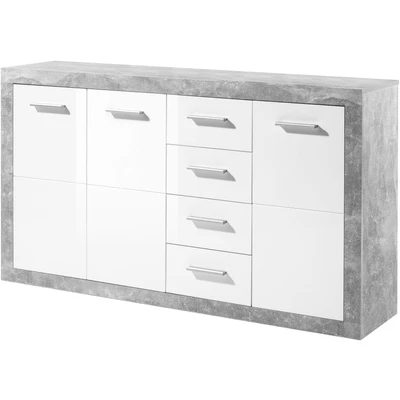 Abbildung von HBZ Kommode »Stone 2 Weiß Glanz, BxHxT 152x88x37 cm«, mit 3 Türen, 4 Schubkästen, Einlegeböden