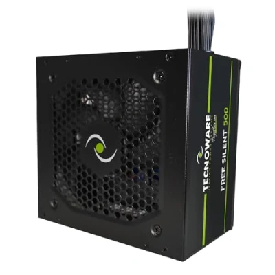 Abbildung von Tecnoware Power Systems ATX Netzteil 500, Ultrasilent 12 cm Lüfter, Überspannungsschutz, 2x SATA, 1x 24 polig, 12V 4+4 Molex, schwarz, Größe 500 Kompatibel mit v.2.01