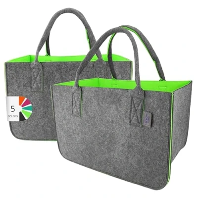 Abbildung von IDEA HOME Filztasche 2 Stücke Shopper Groß 30 Liter Einkaufstasche XXL Zusammenklappbar Einkaufskorb Kaminholztasche Kleiderkorb Spielzeugtasche Dunkelgrau/Limonenfarbe, XL