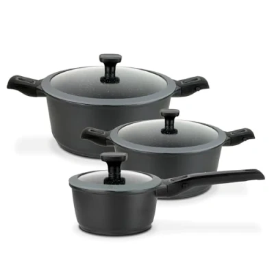 Abbildung von GSW 167772 Kochtopf Set Easy Click 6 tlg, Aluminium, Kunststoff, Glas, Silikon, schwarz