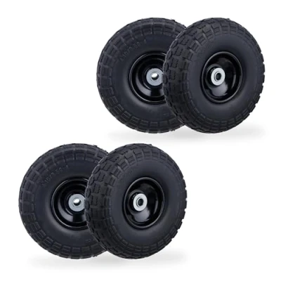 Abbildung von Relaxdays 4X Sackkarrenrad, pannensichere Vollgummireifen, 4.10/3.50 4&quot;, Stahlfelge, bis 150 kg, 260x85 mm, schwarz