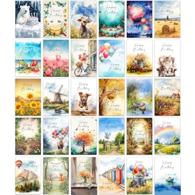 Abbildung von the lazy panda card company 30 verschiedene bunte und lustige Geburtstagskarten mit Umschlägen (gemischtes Alter)