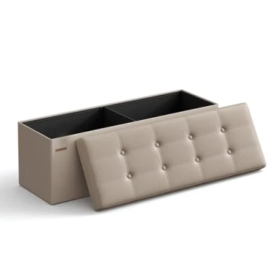 Abbildung von SONGMICS Sitzhocker mit Stauraum, klappbare Sitzbank, 38 x 110 cm Fußbank, Aufbewahrungsbox, bis 300 kg belastbar, für Wohnzimmer Schlafzimmer Flur, Kamelbraun LSF070K03