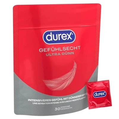Abbildung von Durex Gefühlsecht Ultra Kondome Extra dünne Spitze &amp; mit Silikongleitgel befeuchtet 30 (1er Pack)