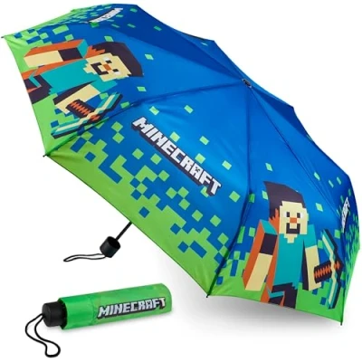 Abbildung von Minecraft faltbarer Regenschirm leichter Kinder Taschenschirm für Jungen(Blau/Grün)