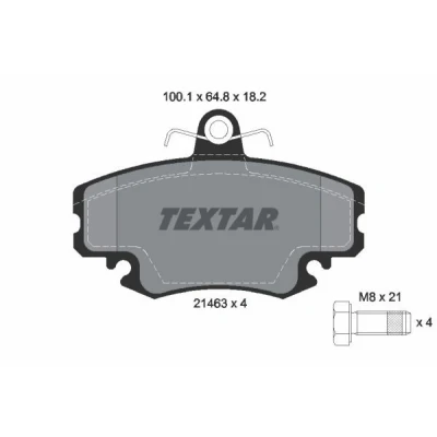 Abbildung von TEXTAR 2146306 Bremsbelagsatz nicht für Verschleißwarnanzeiger vorbereitet mit Bremssattelschrauben RENAULT: CLIO 2, TWINGO 1, Super 5 Hatchback