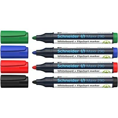 Abbildung von Schneider 129094 Maxx 290 Whiteboard Marker, 4er Set, schwarz, rot, blau, grün