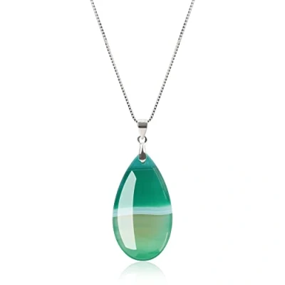Abbildung von COAI Geschenkideen Damen 925 Sterling Silber Halskette Ankerkette mit Wassertropfen Anhänger aus Grünem Achat