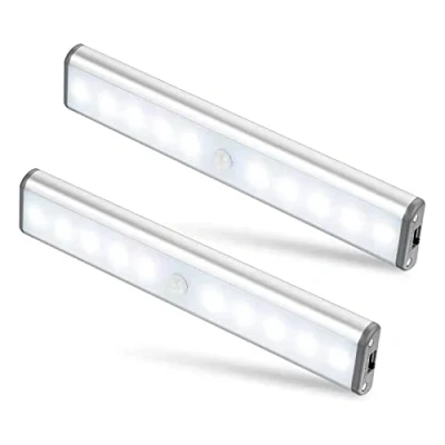 Abbildung von Moston 2er Set 10 LED USB Wiederaufladbar Magnetisch Bewegungsmelder Nachtlicht,auto EIN/AUS Schrankbeleuchtung,tragbar schnurlos kleben Irgendwo für Schränke Kleiderschrank(Silber Schranklicht)