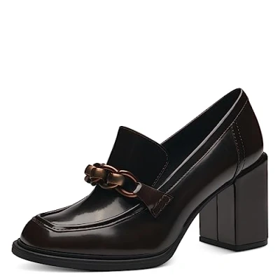Abbildung von MARCO TOZZI Damen Loafer mit Absatz aus Kunstleder Kette, Braun (Cafe Brush), 38