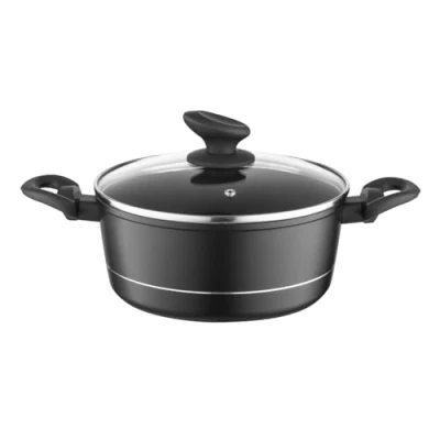 Abbildung von FLORINA Aluminium Topf (3 l) 22 cm I Kochtopf DELUX mit Glasdeckel Messbecher &amp; Antikratz Beschichtung Induktionsboden Geeignet für Induktionsherd, Gasherd und Elektroherd (Schwarz)