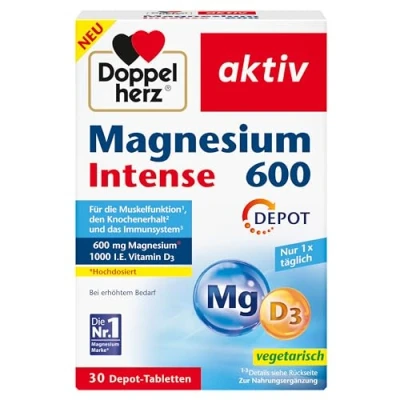 Abbildung von Doppelherz Magnesium 600 Intense DEPOT mg hochdosiertes + 1000 I.E. Vitamin D pro Tablette 30 Tabletten