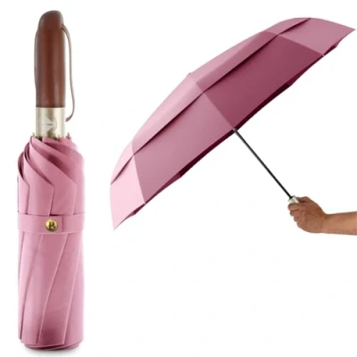 Abbildung von LOGAN &amp; BARNES Taschenschirm sturmfest Ø103cm Regenschirm Klein mit hochwertigem Echtholzgriff und Auf zu Automatik Modell Amsterdam