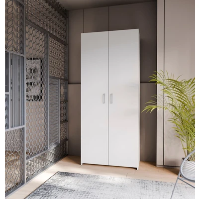 Abbildung von FORTE ECONOBOX klassischer Kleiderschrank 80, Schrank mit Zwei Drehtüren und Einlegeböden, Holzwerkstoff, Weiß, 79,7 cm breit, 190,5 hoch, 54,4 tief