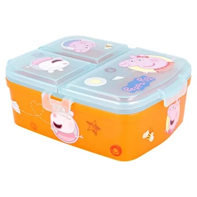 Abbildung von Stor Peppa Pig 4 Compartment Sandwich Maker Kinder Tupperware Dekorierte Lunch Box für