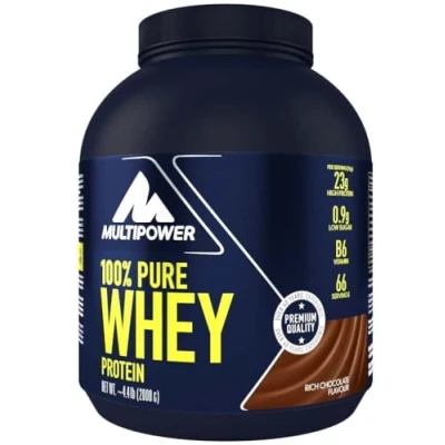 Abbildung von Multipower Whey Protein Shake Pulver 2 kg, mit Schokoladen Geschmack und Vitamin B6, ideal zur Regeneration des Körpers nach dem Sport