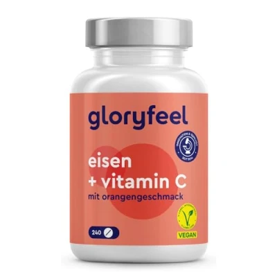 Abbildung von Eisen mit Vitamin C (40mg) 240 Tabletten Eisenbisglycinat + (Acerola) (Chelat) gut verträglich Vegan, laborgeprüft, ohne Zusätze in Deutschland hergestellt