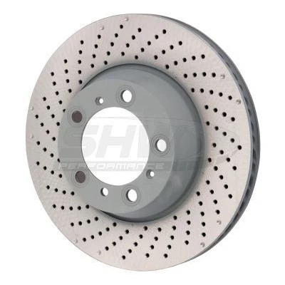 Abbildung von SHW Performance PRL31124 Bremsscheibe Hinterachse links 330 28 innenbelüftet, gelocht/genoppt beschichtet hochgekohlt PORSCHE: 911 Coupe