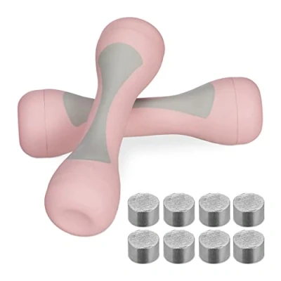 Abbildung von Relaxdays Hanteln verstellbar, 2er Set, einstellbare Gewichte 1kg, 1,5kg, 2kg, gummiert, Kurzhanteln für Frauen, rosa
