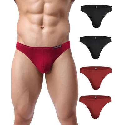 Abbildung von Avidlove Herren Slip Modal Weich Unterhose Short Underwear Unterhosen Trunk Shorts Unterwäsche Männer 4er Pack 2 x Schwarz/ Rot M