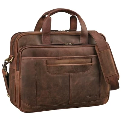 Abbildung von STILORD &#039;Quest&#039; Aktentasche Herren Leder Laptoptasche 15,6 Zoll Umhängetasche Vintage Dokumententasche Groß Arbeitstasche Damen für Business Uni, Farbe:zamora braun