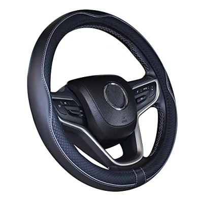 Abbildung von ISTN Mikrofaser Leder Auto Lenkradbezug 38cm für die meisten Autos (schwarz grau)