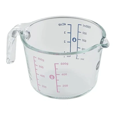 Abbildung von Emsa Prep&amp;Bake Messbecher aus Glas, 1 Liter, 2 Skalen für feste und flüssige Zutaten, einfaches Ausgießen, Mikrowellentauglich, K3236134