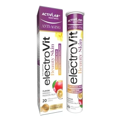 Abbildung von Activlab ElectroVit Beauty Skin 20 Brausetabletten mit Elektrolyten, Mango Maracuja, enthält hochwertiges Meereskollagen, Hyaluronsäure, Vitamin C, Kupfer und Zink