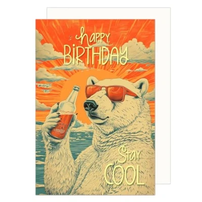 Abbildung von Edition Seidel Premium Geburtstagskarte mit Umschlag. Glückwunschkarte Happy Birthday stay cool Billet Karte für Frau Mann Freund Freundin cooler Eisbär Drink orange (G3550 SW024)